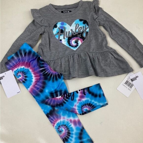 NWT Hurley Ruffled Long Sleeve T-Shirt & Tie-Dye Leggings Set - Picture 4 of 4